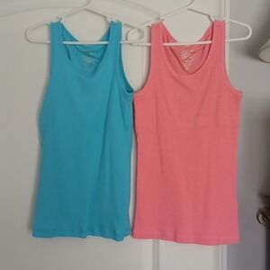 Blue and Pink Tank Tops with Built-in Bra for Pre-teen Girls